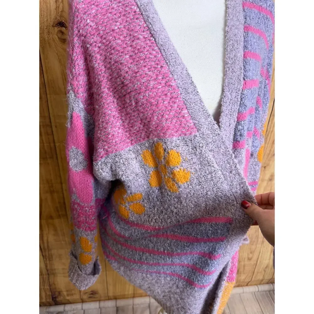 Sincerely Jules Flower Knit Cardigan Pink Orange Size M